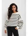 Sweter oversize z bufiastymi rękawami - biało-czarny