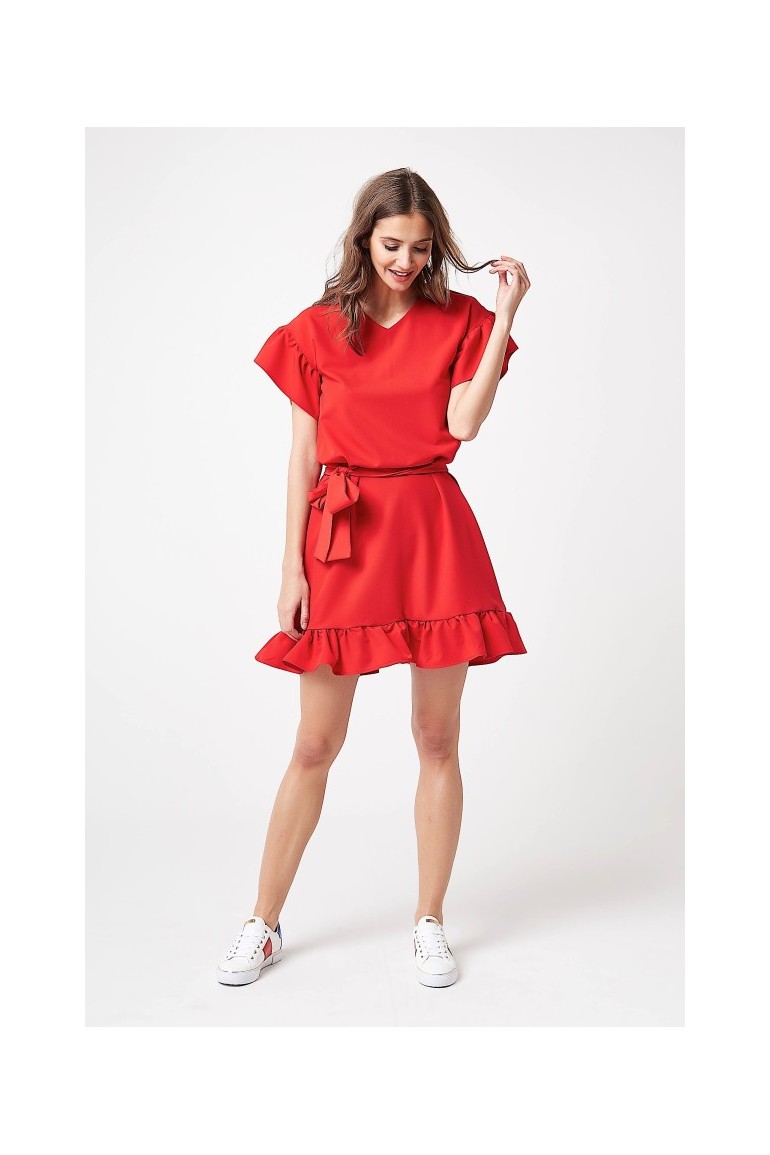 CM4193 Romantyczna sukienka z falbankami - czerwona