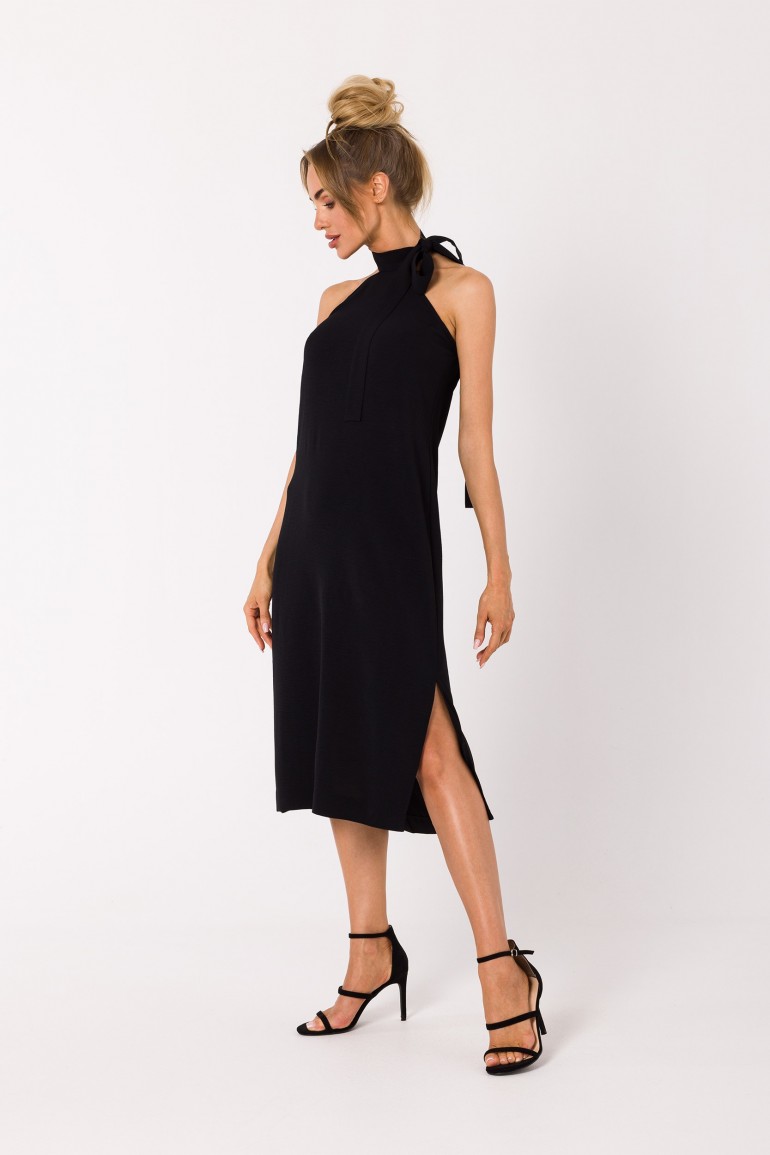 CM7209 Sukienka z wiązaniem na szyi - czarna