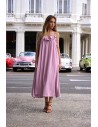 Trapezowa sukienka na cienkich ramiączkach - brudno-różowa