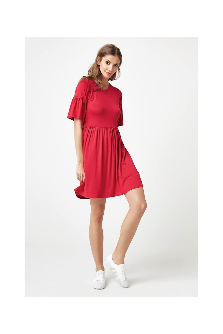 CM4201 Klasyczna rozkloszowana sukienka mini - czerwona