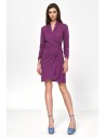 Kopertowa sukienka mini z wiązaniem w pasie - purpurowa