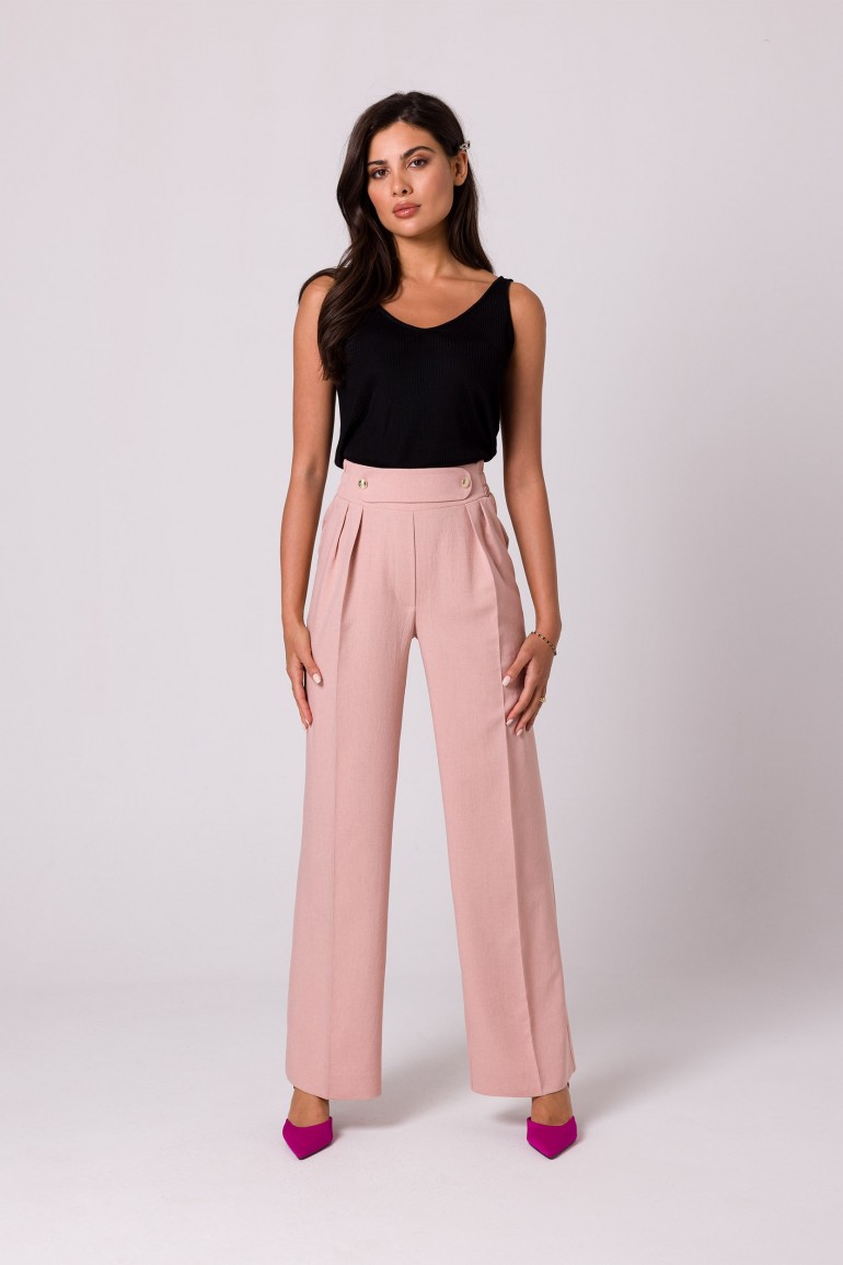 CM7239 Szerokie spodnie z kantem i ozdobnymi guzikami - różowe
