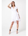 Wiązana w pasie sukienka mini - biała