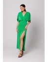 Sukienka maxi z rozcięciem na przodzie - soczysto-zielona