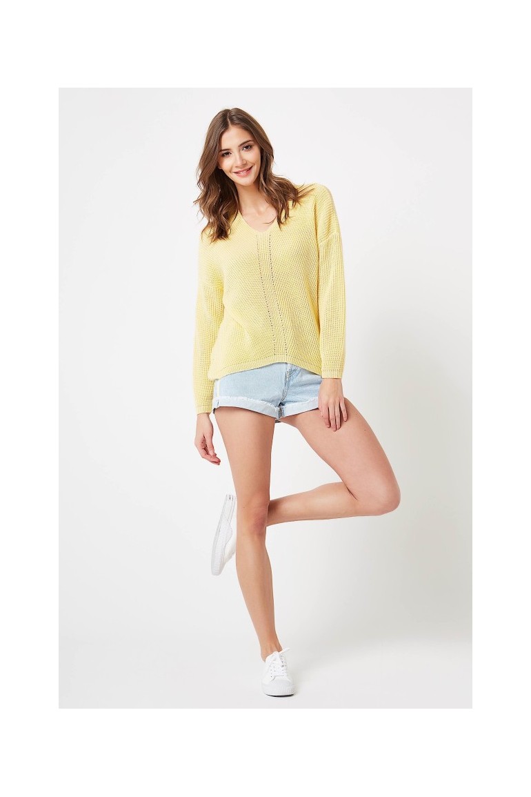 CM4210 Kobiecy sweter w serek - żółty