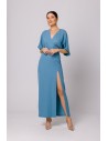 Sukienka maxi z rozcięciem na przodzie - zimno-niebieska