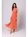 Sukienka szyfonowa z wiązaniem wokół szyi - pomarańczowa
