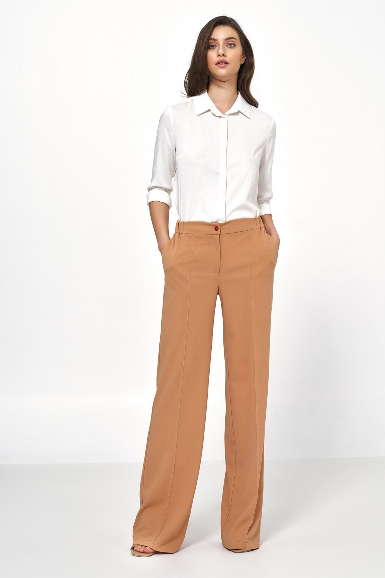 CM7083 Eleganckie spodnie z szerokimi nogawkami - karmelowe