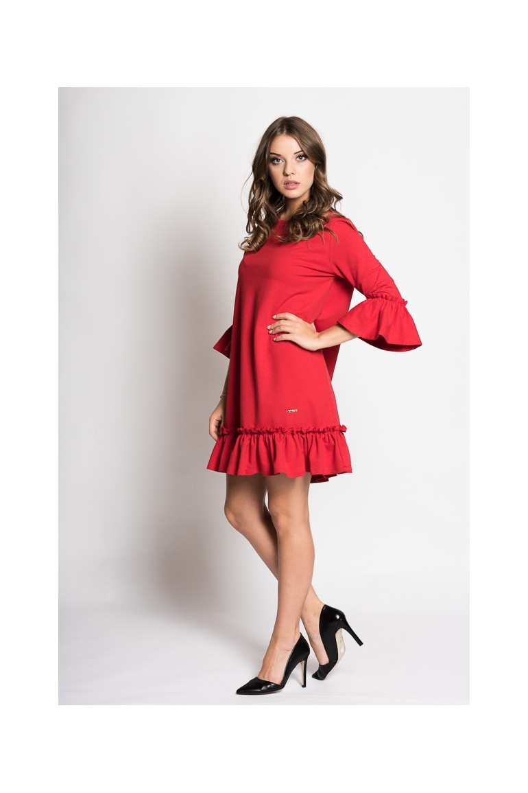 CM4218 Sukienka mini z falbanką - czerwona