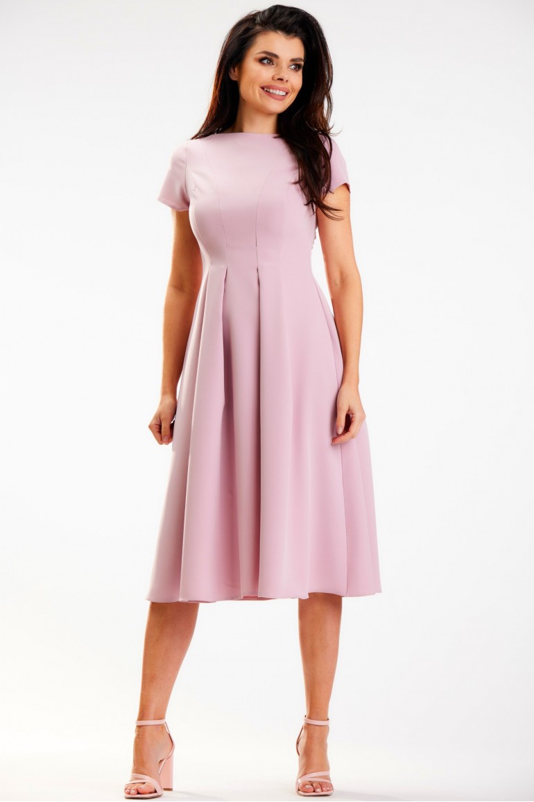 CM7099 Rozkloszowana sukienka z krótkimi rękawami - brudno-różowa