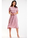 Zwiewna sukienka midi z wiązaniem - brudno-różowa