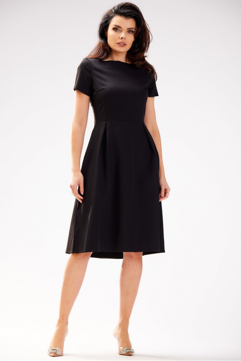 CM7109 Elegancka sukienka rozkloszowana midi - czarna