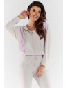 Zasuwana bluza damska z kapturem - beżowo-fioletowa
