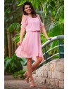 Zwiewna sukienka szyfonowa z gumką w pasie - brudno-różowa
