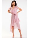 Sukienka szyfonowa z wiązaniem - brudno-różowa