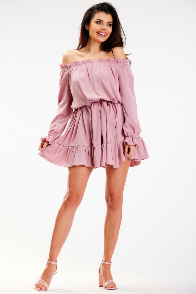 CM7122 Sukienka mini z odkrytymi ramionami - brudno-różowa
