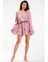 Sukienka mini z odkrytymi ramionami - brudno-różowa