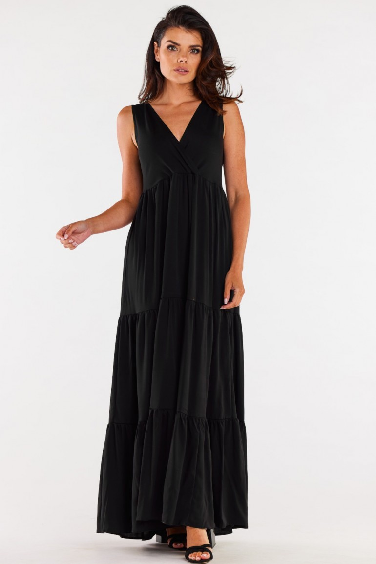 CM7133 Sukienka maxi z głębokim dekoltem - czarna