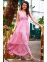 Sukienka maxi z głębokim dekoltem - brudno-różowa
