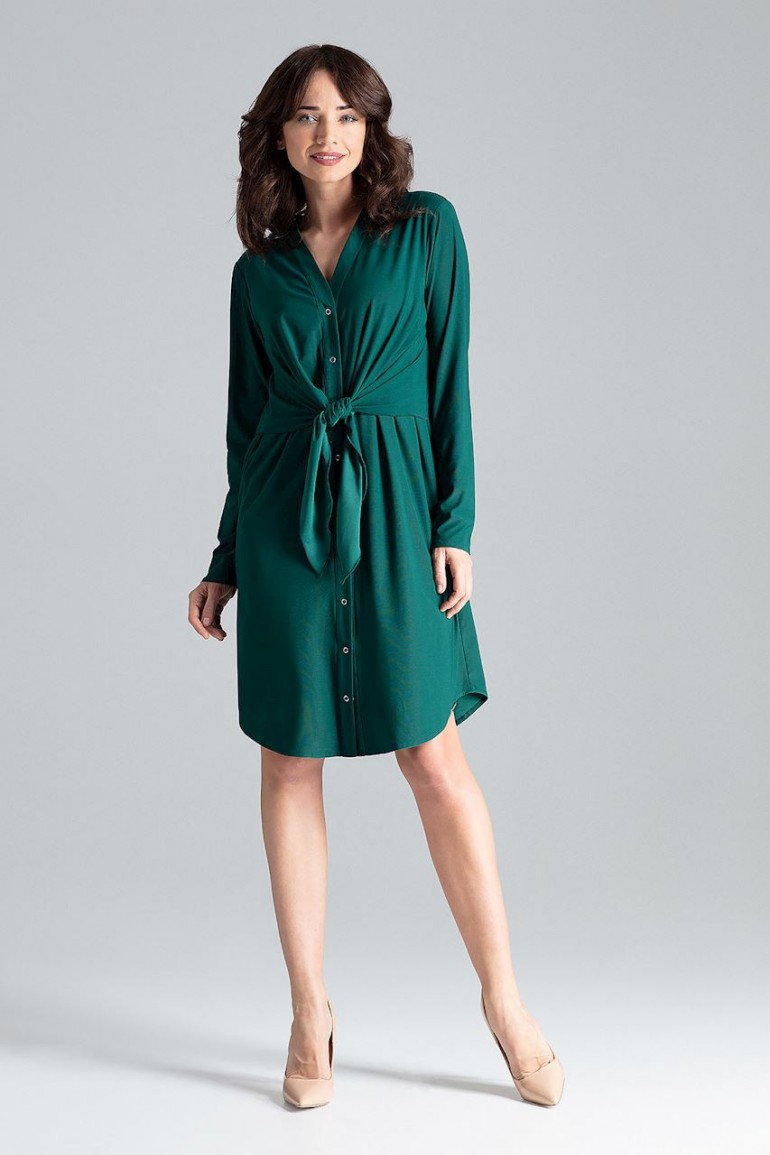 CM4257 Sukienka koszulowa z wiązaniem w pasie - zielona