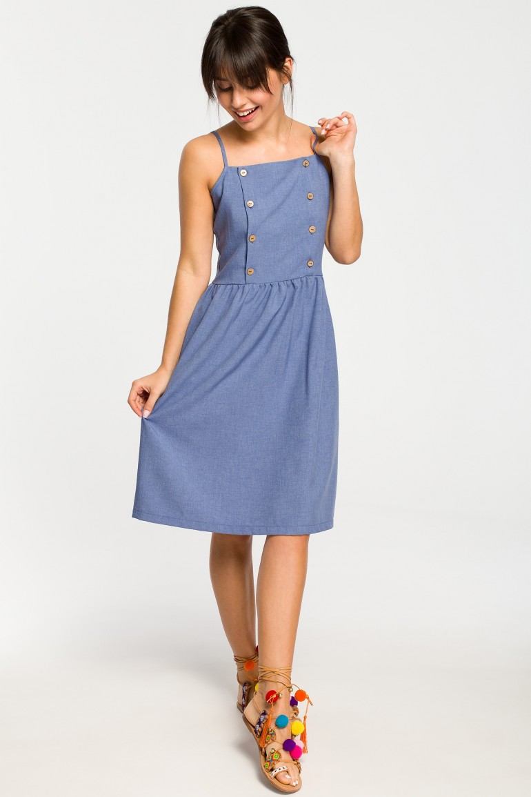 CM4261 Sukienka mini na ramiączkach - niebieska
