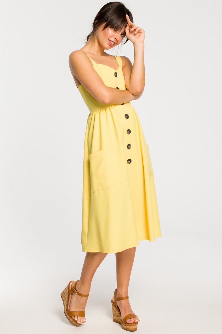 CM4265 Sukienka na szelkach z guzikami - żółta