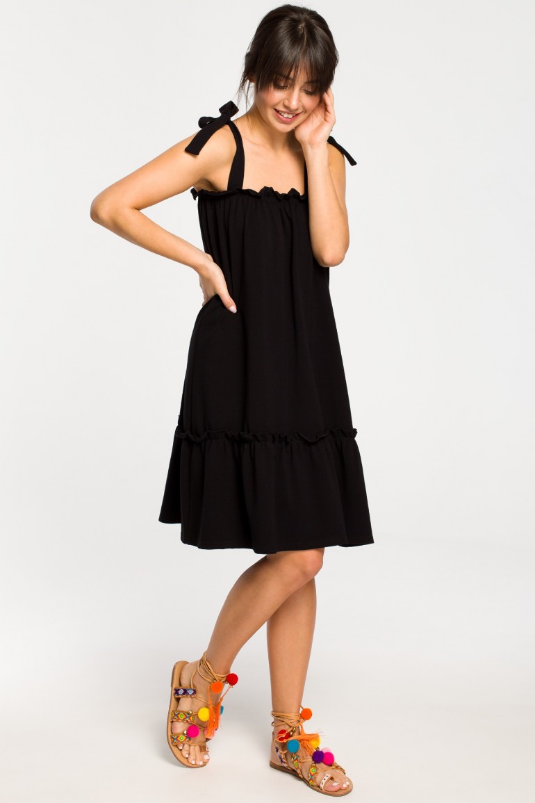 CM4267 Sukienka na wiązanych ramiączkach - czarna
