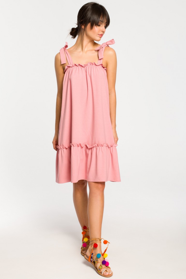 CM4267 Sukienka na wiązanych ramiączkach - różowa