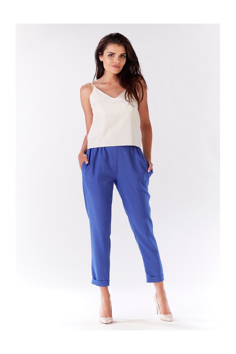 CM3215 Stylowe spodnie damskie z kieszeniami - niebieskie