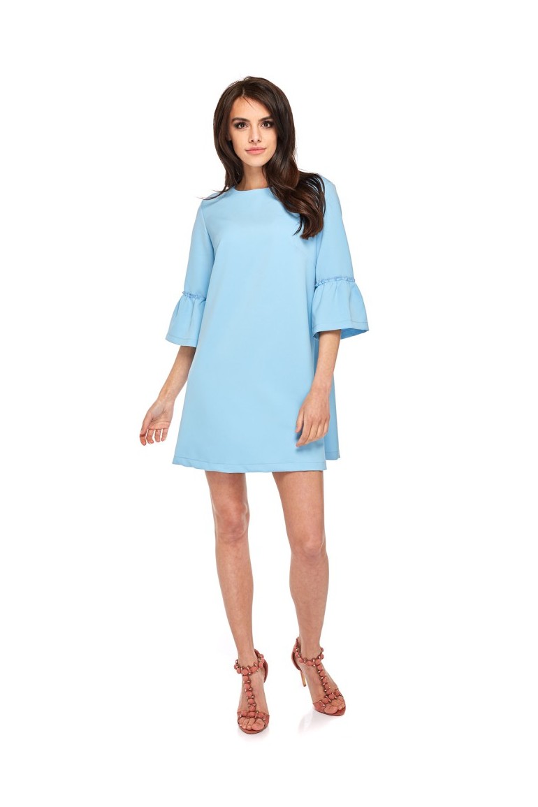 CM4271 Sukienka mini z rękawami wykończonymi falbanką - niebieska
