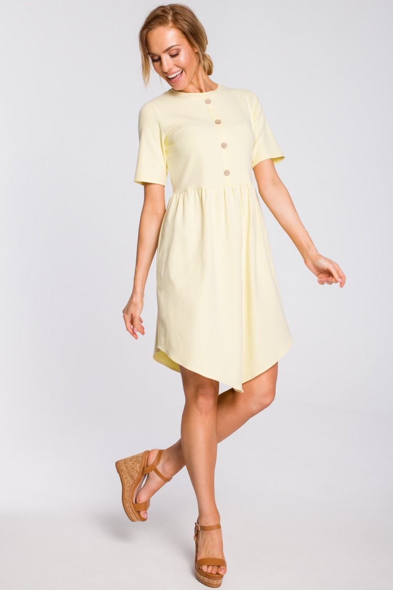 CM4312 Bawełniana sukienka z guziczkami - żółta