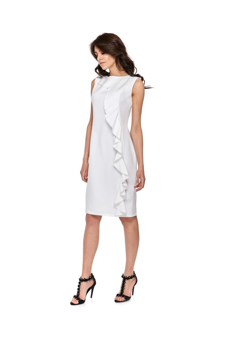 CM4280 Elegancka sukienka z falbaną - biała