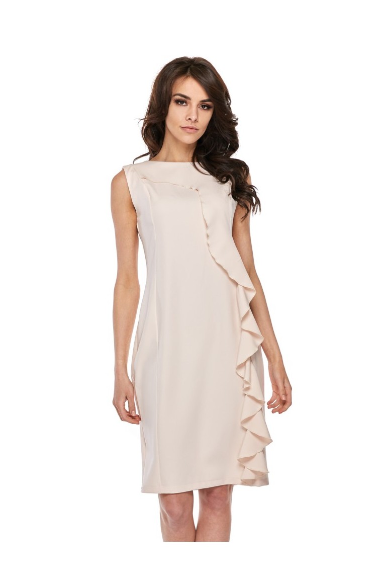 CM4280 Elegancka sukienka z falbaną - beżowa