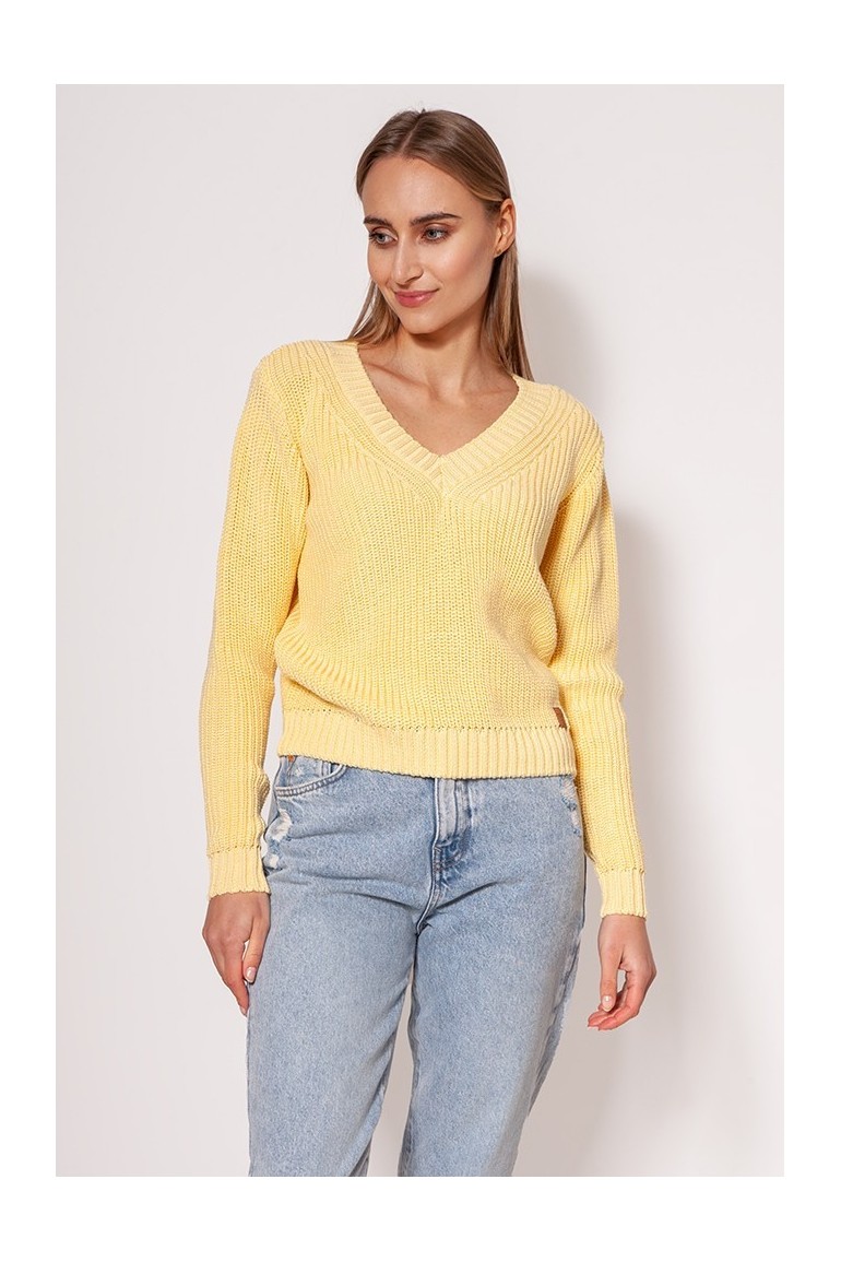 CM6790 Sweter z głębokim dekoltem V - żółty