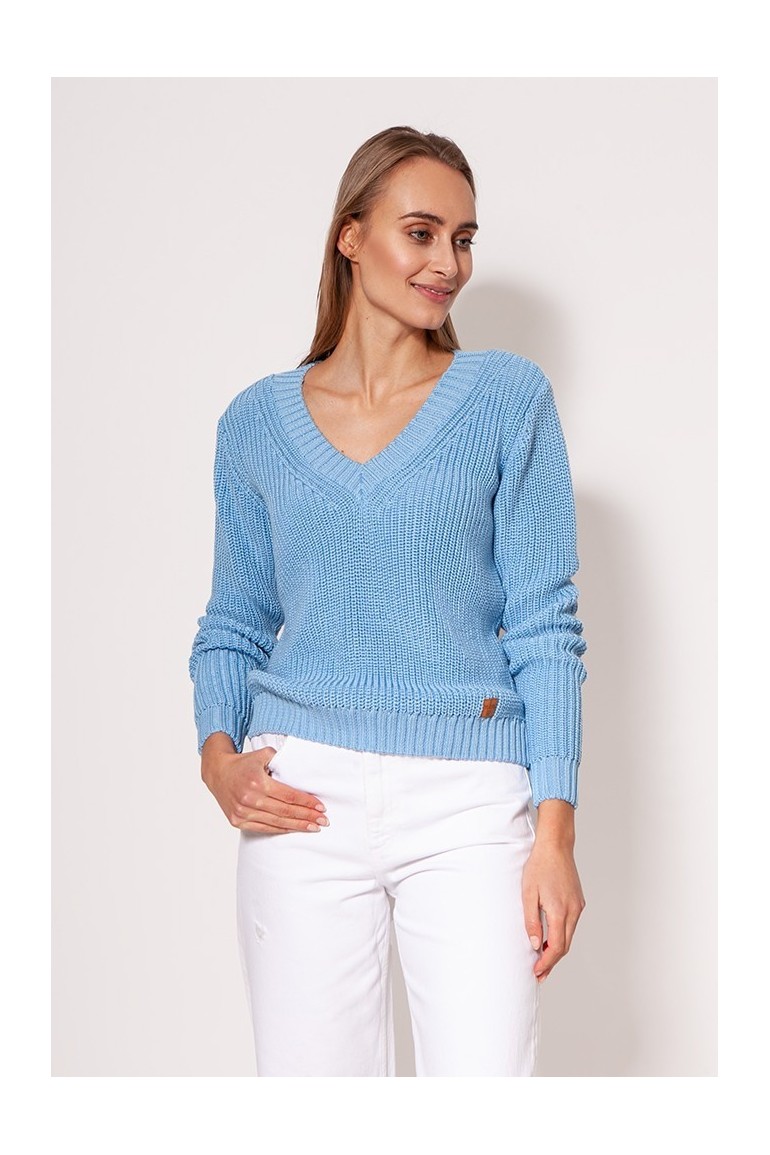 CM6790 Sweter z głębokim dekoltem V - błękitny