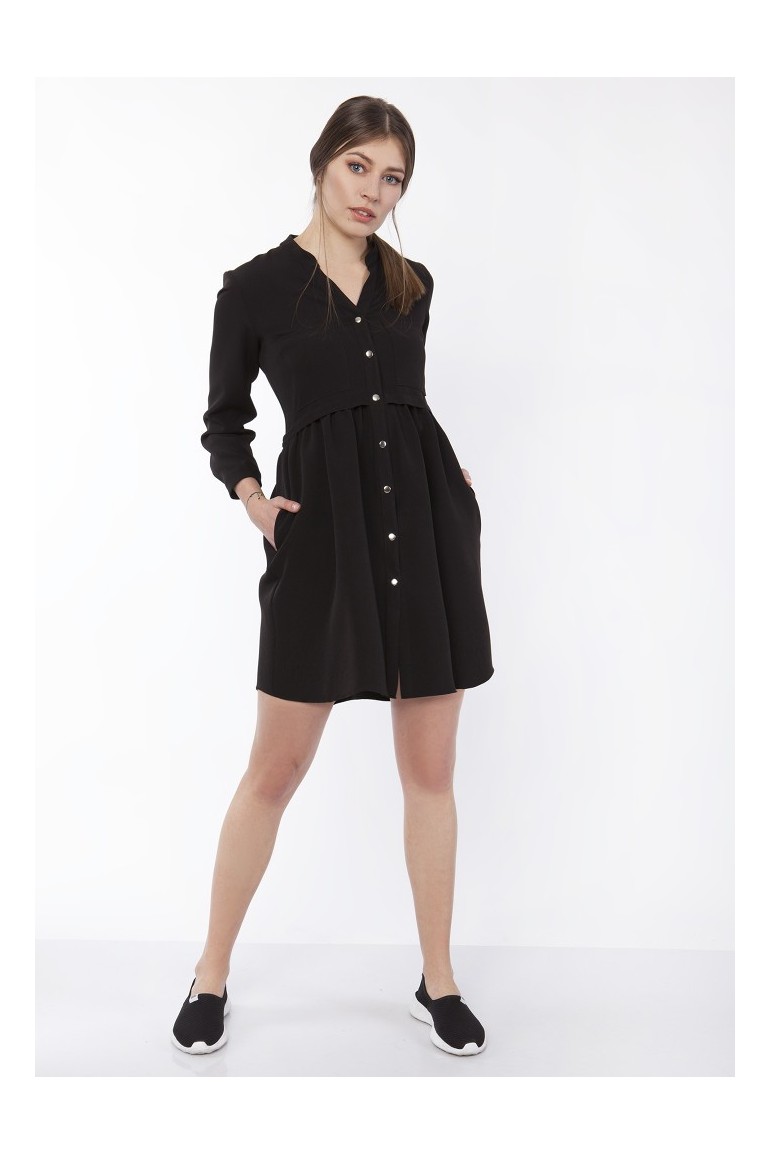 CM4355 Elegancka sukienka koszulowa - czarna