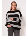 Sweter oversize w paski - czarno-szary