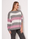 Sweter oversize w paski - różowo-szary