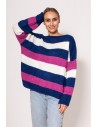 Sweter oversize w paski - kobaltowo-różowy