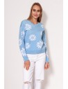 Sweter w kwiatki o prostym kroju - błękitny