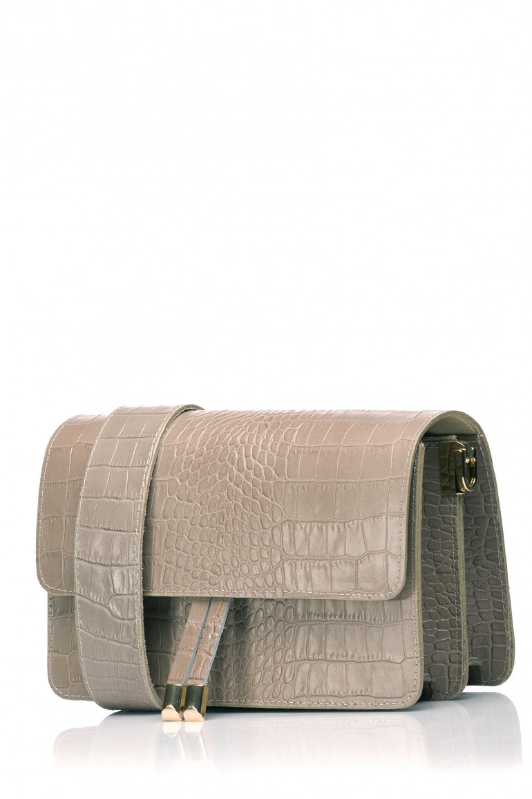CM4362 Skórzana torebka z motywem krokodyla - beżowa