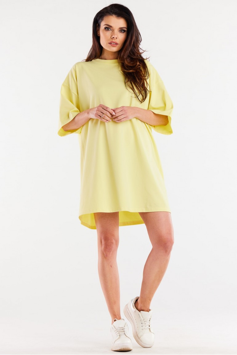 CM7320 Obszerna sukienka dzianinowa mini - żółta