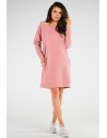 Bawełniana sukienka maxi z długimi rękawami - różowa