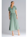 Rozkloszowana sukienka z gumką w pasie - oliwkowa