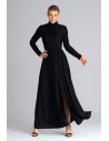 Sukienka maxi z długim rękawem i golfem - czarna