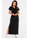 Bawełniana sukienka maxi z krótkim rękawem - czarna