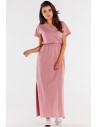 Bawełniana sukienka maxi z krótkim rękawem - różowa