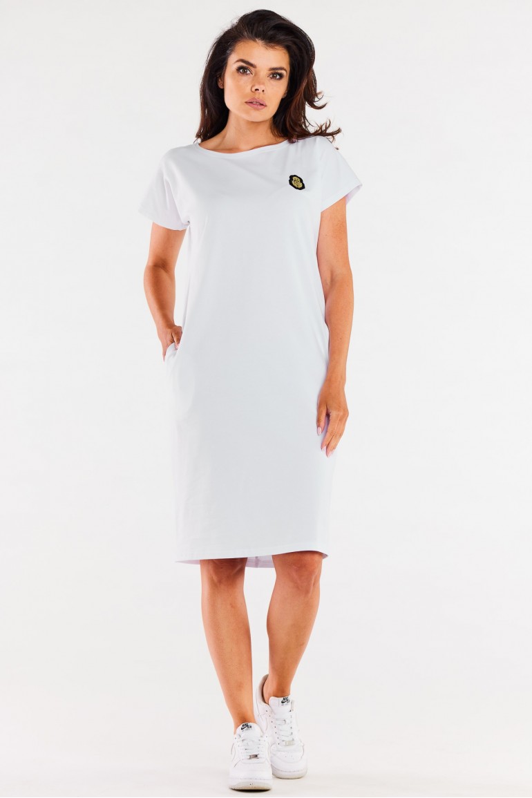CM7335 Wygodna sukienka z krótkim rękawem - biała