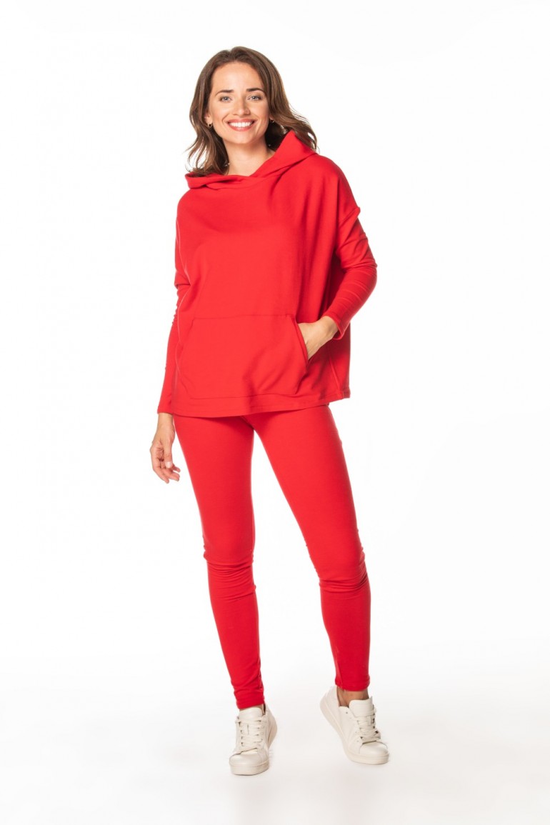 CM7404 Wygodna bluza damska z kapturem - czerwona